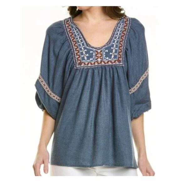 Max Studio Tops - Max Studio Top Womens Size XS Embroidered Blouse  Chambray Boho